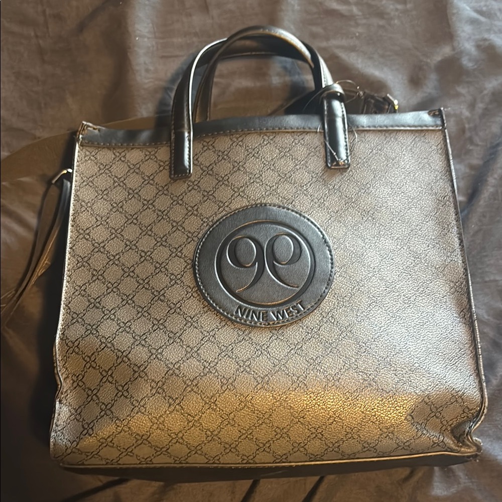 Nine West Tan and Black Tote Bag
